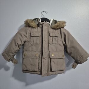 Carter's Tan and Blue Winter Parka with Faux Fur Hood